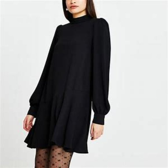 Martina Liana Dresses & Skirts - Black Mini  Sweatshirt Dress with Peplum Hem